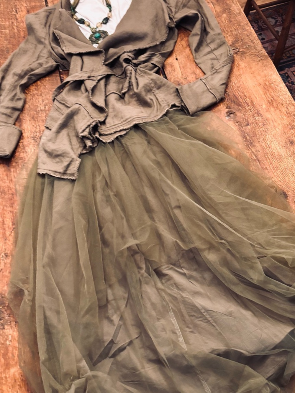 Free People Olive Open Jacket Sz L. (Skirt for sale elsewhere in closet)